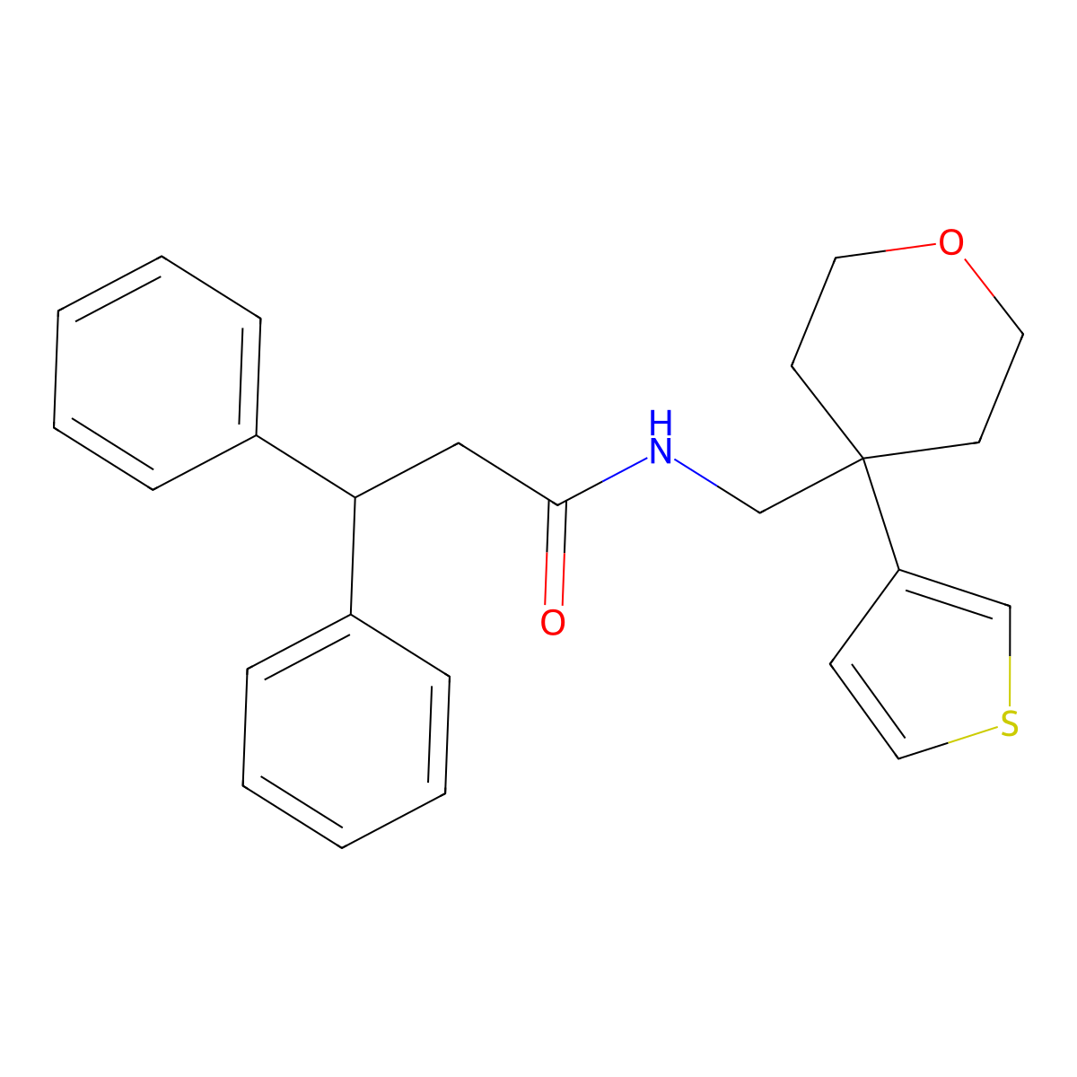 3,3-diphenyl-N-((4-(thiophen-3-yl)tetrahydro-2H-pyran-4-yl)methyl)propanamide molecular structure, CAS 2319876-33-8