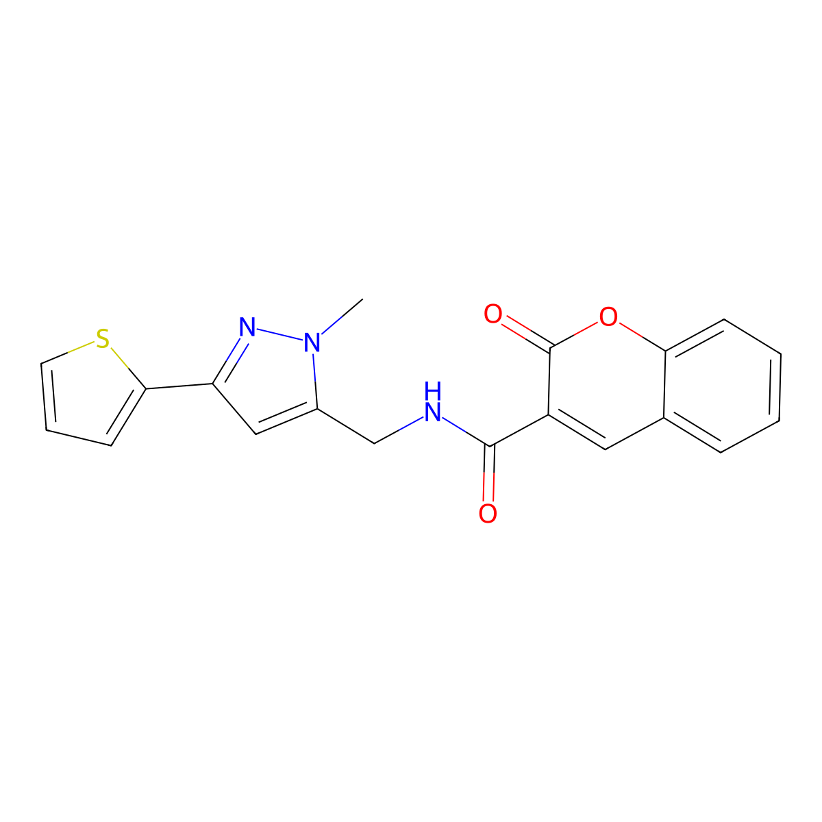 N-{[1-methyl-3-(thiophen-2-yl)-1H-pyrazol-5-yl]methyl}-2-oxo-2H-chromene-3-carboxamide molecular structure, CAS 2319876-42-9