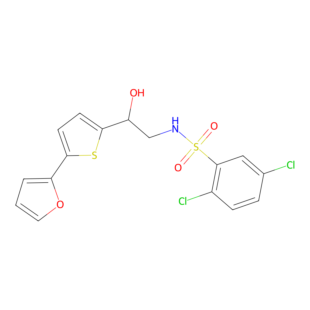 2,5-dichloro-N-{2-[5-(furan-2-yl)thiophen-2-yl]-2-hydroxyethyl}benzene-1-sulfonamide molecular structure, CAS 2319876-50-9
