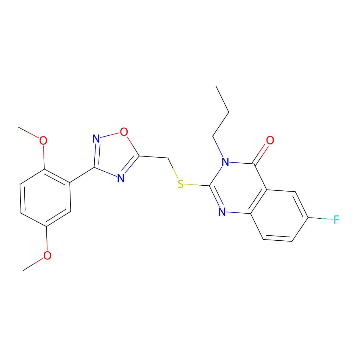 2-({[3-(2,5-Dimethoxyphenyl)-1,2,4-oxadiazol-5-yl]methyl}sulfanyl)-6-fluoro-3-propyl-3,4-dihydroquinazolin-4-one molecular structure, CAS 2319876-54-3