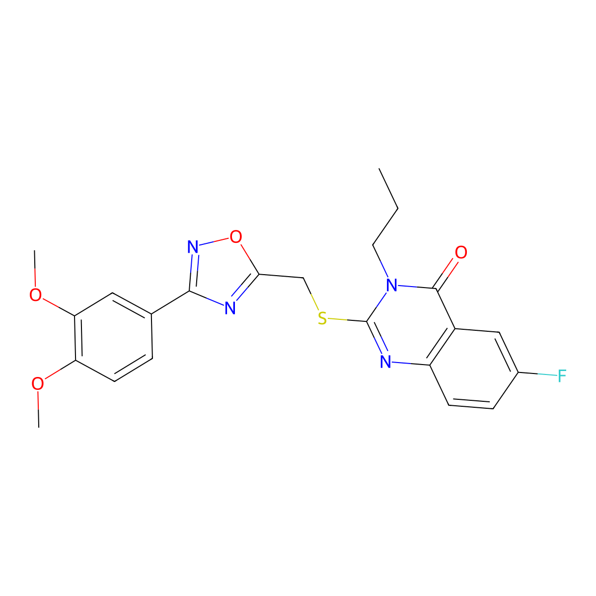 2-({[3-(3,4-Dimethoxyphenyl)-1,2,4-oxadiazol-5-yl]methyl}sulfanyl)-6-fluoro-3-propyl-3,4-dihydroquinazolin-4-one molecular structure, CAS 2319876-76-9