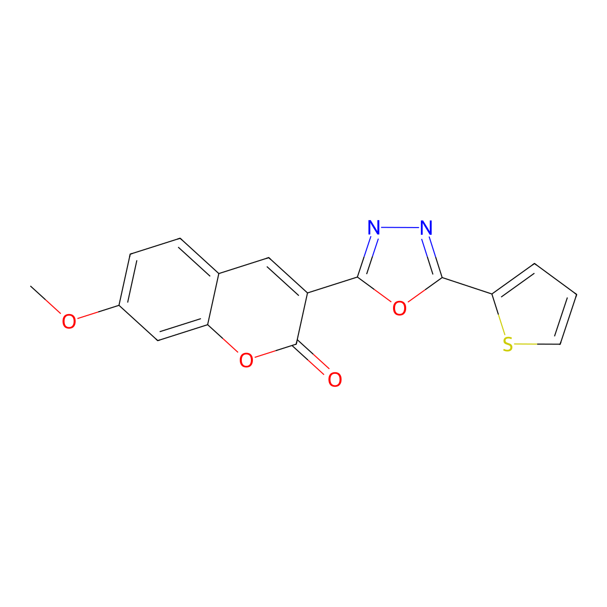 7-methoxy-3-(5-(thiophen-2-yl)-1,3,4-oxadiazol-2-yl)-2H-chromen-2-one molecular structure, CAS 2319876-78-1