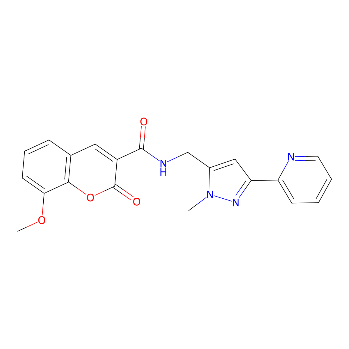 8-methoxy-N-{[1-methyl-3-(pyridin-2-yl)-1H-pyrazol-5-yl]methyl}-2-oxo-2H-chromene-3-carboxamide molecular structure, CAS 2319876-97-4