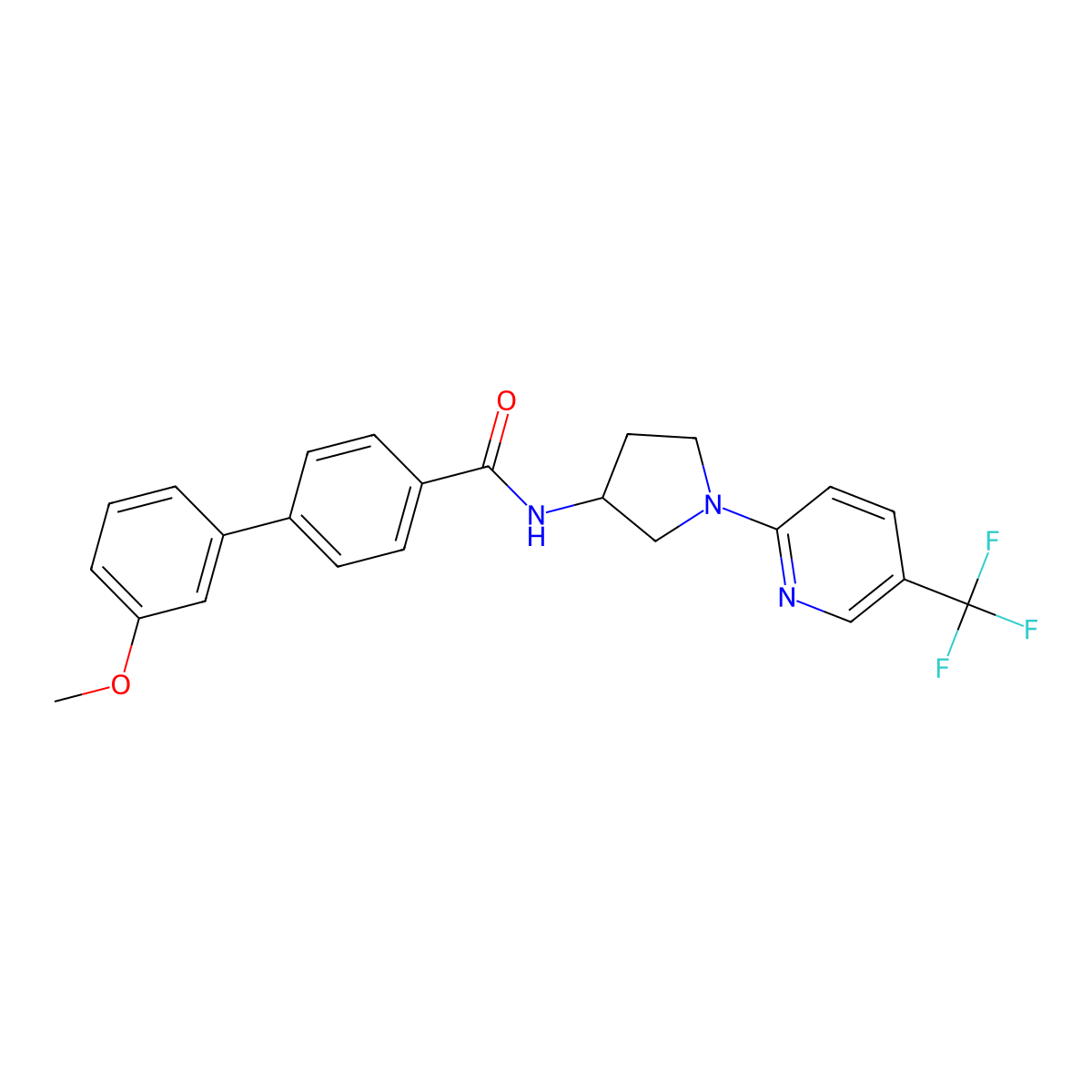 3'-methoxy-N-{1-[5-(trifluoromethyl)pyridin-2-yl]pyrrolidin-3-yl}-[1,1'-biphenyl]-4-carboxamide molecular structure, CAS 2319877-11-5