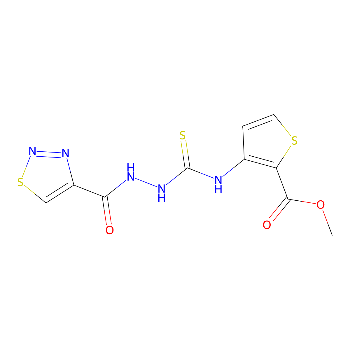 Methyl 3-({[(1,2,3-thiadiazol-4-yl)formohydrazido]methanethioyl}amino)thiophene-2-carboxylate molecular structure, CAS 2319878-90-3