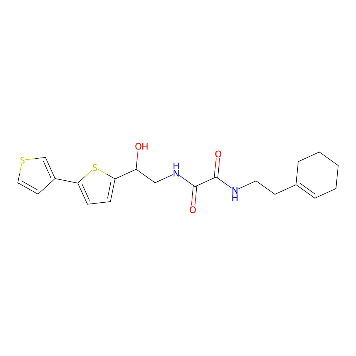 N-(2-{[2,3'-bithiophene]-5-yl}-2-hydroxyethyl)-N'-[2-(cyclohex-1-en-1-yl)ethyl]ethanediamide molecular structure, CAS 2319890-75-8