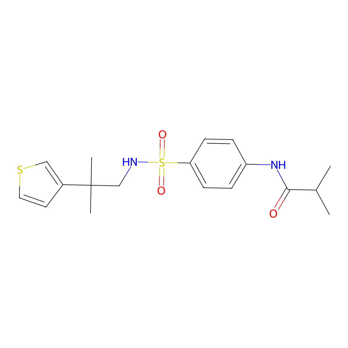 N-(4-(N-(2-methyl-2-(thiophen-3-yl)propyl)sulfamoyl)phenyl)isobutyramide molecular structure, CAS 2319891-53-5