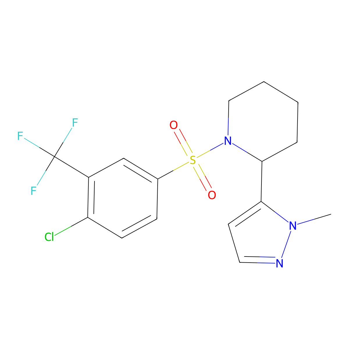 1-[4-chloro-3-(trifluoromethyl)benzenesulfonyl]-2-(1-methyl-1H-pyrazol-5-yl)piperidine molecular structure, CAS 2319891-66-0