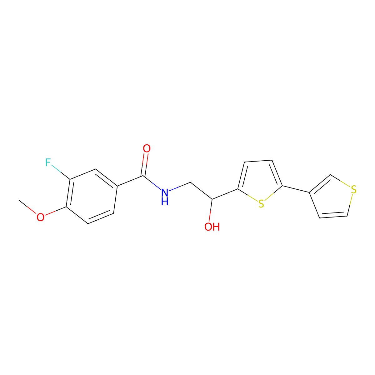 N-(2-([2,3'-bithiophen]-5-yl)-2-hydroxyethyl)-3-fluoro-4-methoxybenzamide molecular structure, CAS 2319893-84-8