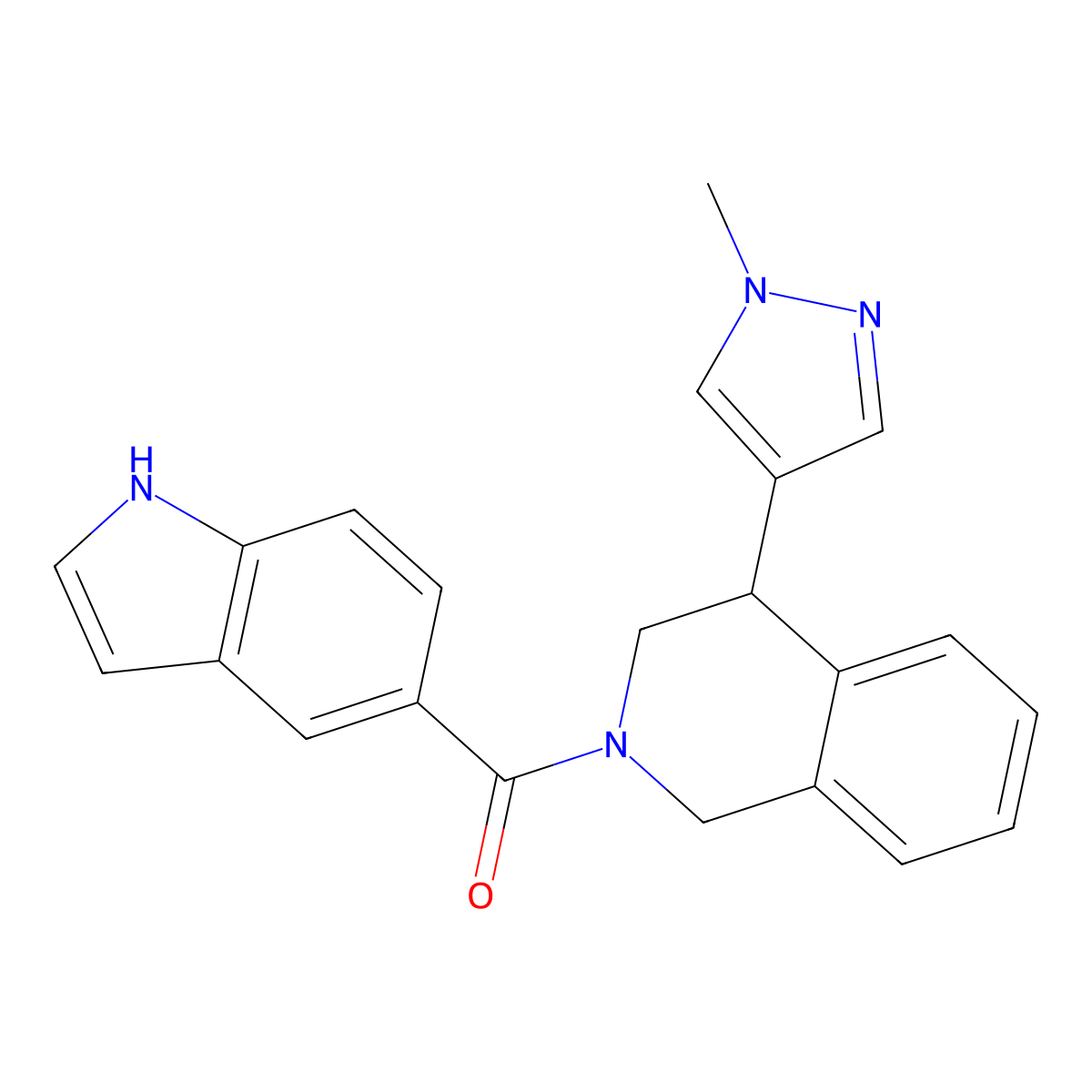 (1H-indol-5-yl)(4-(1-methyl-1H-pyrazol-4-yl)-3,4-dihydroisoquinolin-2(1H)-yl)methanone molecular structure, CAS 2319894-43-2