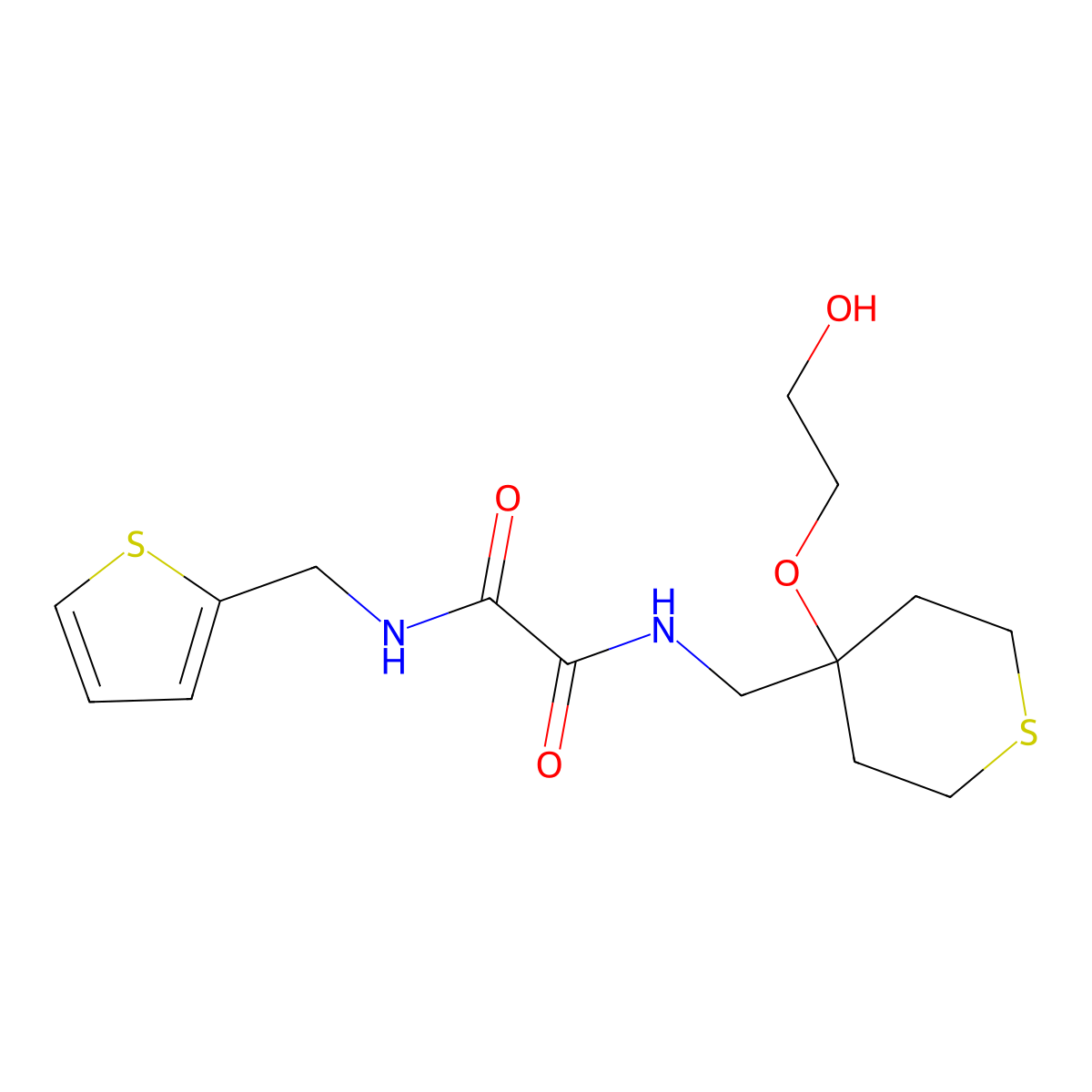 N'-{[4-(2-hydroxyethoxy)thian-4-yl]methyl}-N-[(thiophen-2-yl)methyl]ethanediamide molecular structure, CAS 2319894-57-8
