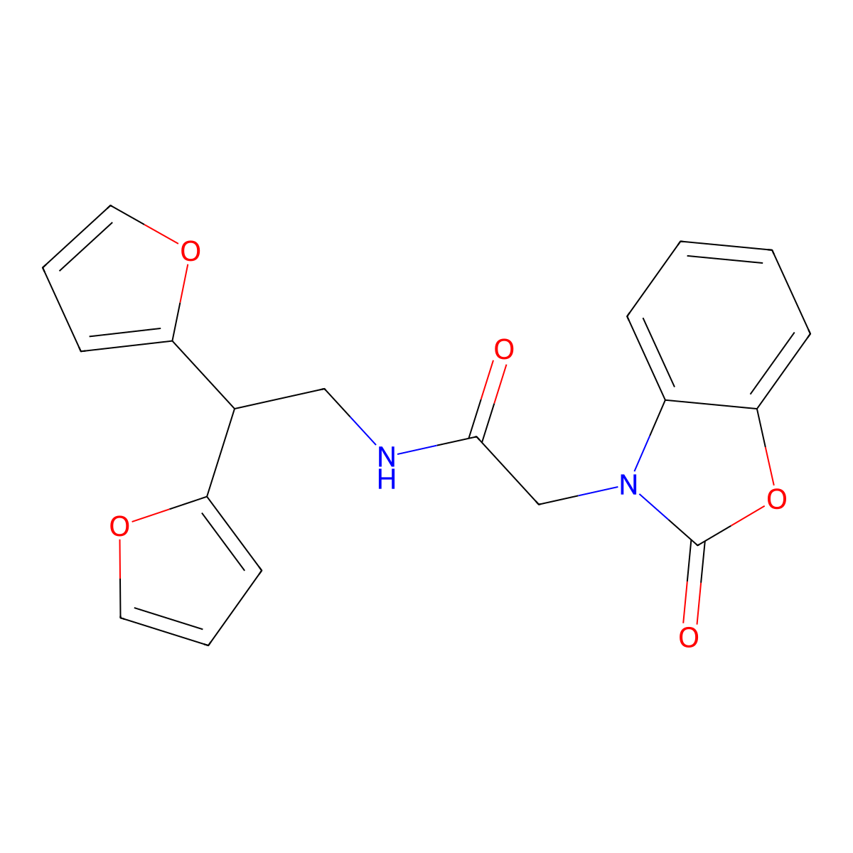 N-(2,2-di(furan-2-yl)ethyl)-2-(2-oxobenzo[d]oxazol-3(2H)-yl)acetamide molecular structure, CAS 2319894-70-5