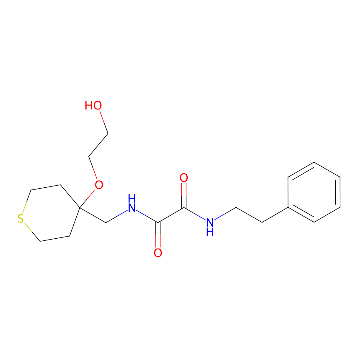 N1-((4-(2-hydroxyethoxy)tetrahydro-2H-thiopyran-4-yl)methyl)-N2-phenethyloxalamide molecular structure, CAS 2319895-55-9