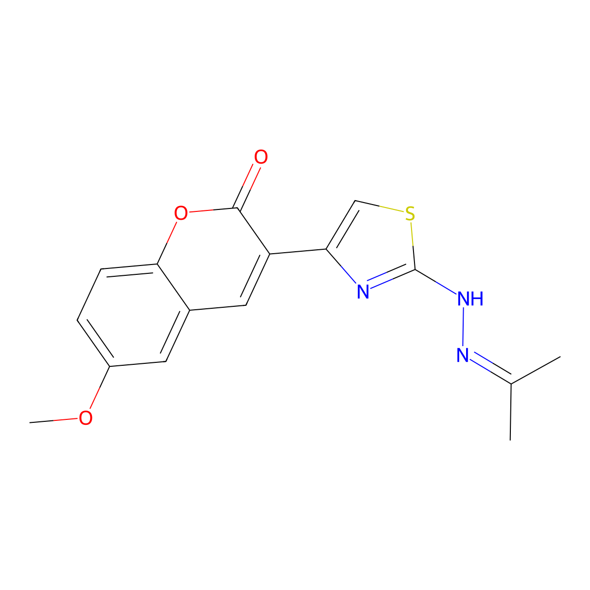 6-methoxy-3-{2-[2-(propan-2-ylidene)hydrazin-1-yl]-1,3-thiazol-4-yl}-2H-chromen-2-one molecular structure, CAS 2319896-00-7