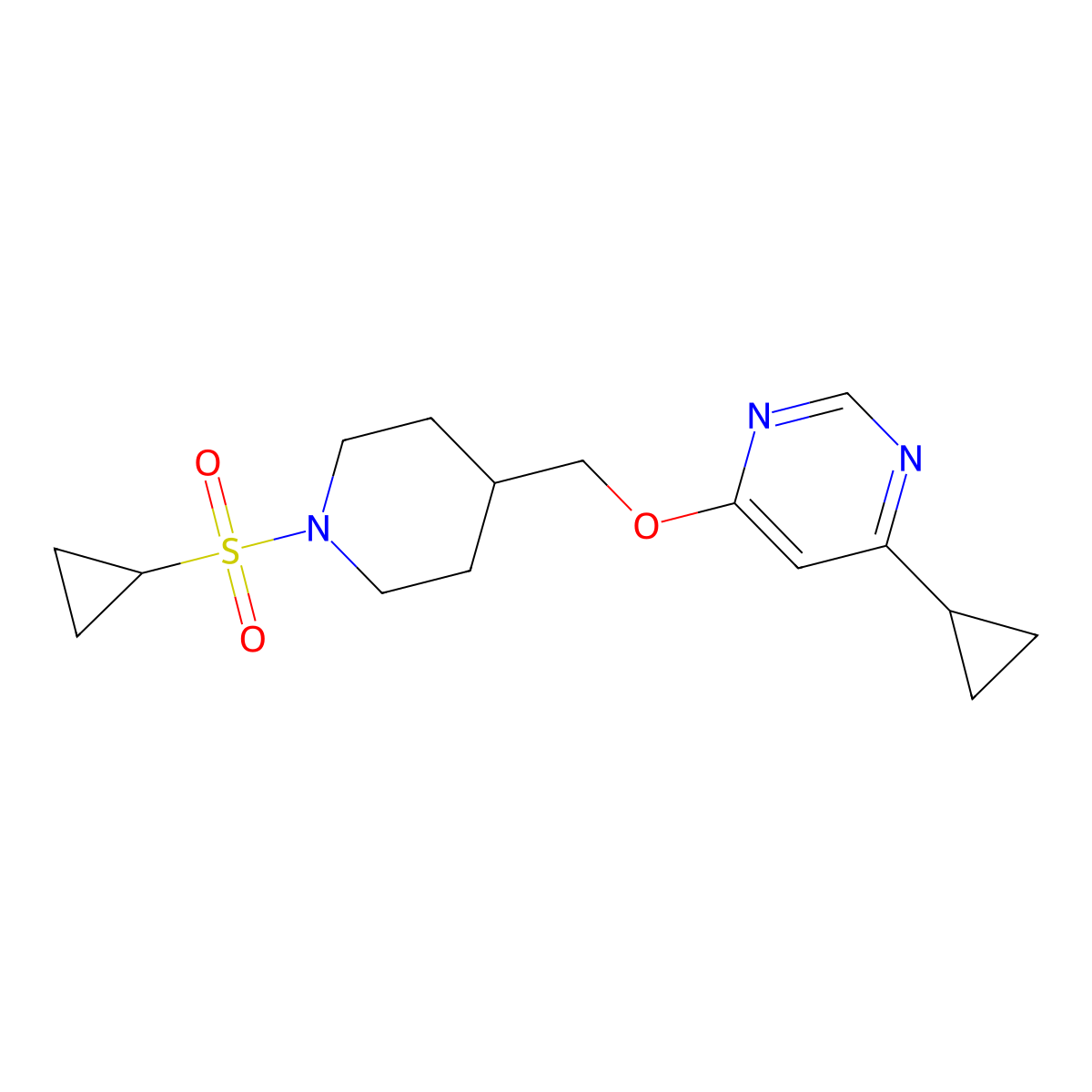 4-Cyclopropyl-6-((1-(cyclopropylsulfonyl)piperidin-4-yl)methoxy)pyrimidine molecular structure, CAS 2319896-15-4