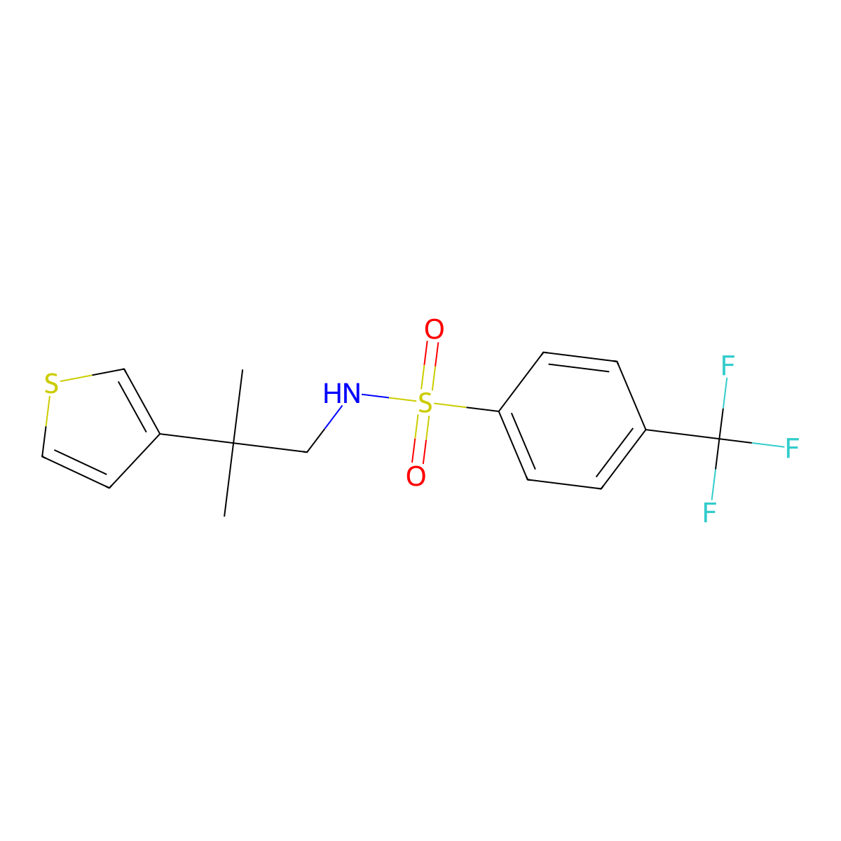 N-[2-methyl-2-(thiophen-3-yl)propyl]-4-(trifluoromethyl)benzene-1-sulfonamide molecular structure, CAS 2319896-53-0