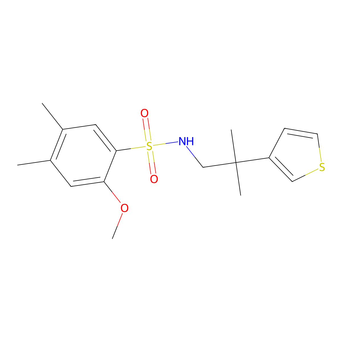 2-methoxy-4,5-dimethyl-N-(2-methyl-2-(thiophen-3-yl)propyl)benzenesulfonamide molecular structure, CAS 2319896-60-9
