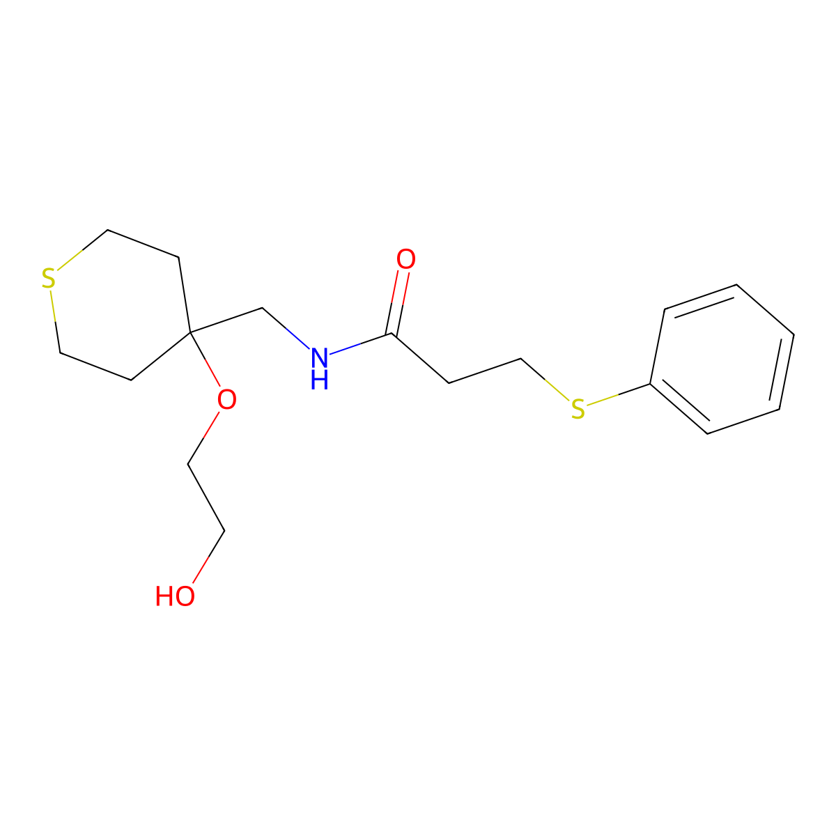 N-{[4-(2-hydroxyethoxy)thian-4-yl]methyl}-3-(phenylsulfanyl)propanamide molecular structure, CAS 2319896-77-8