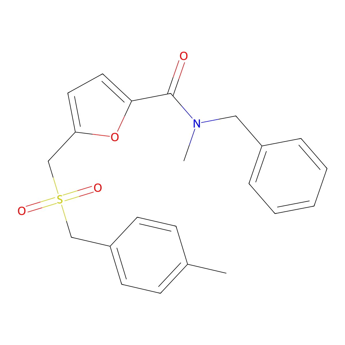 N-benzyl-N-methyl-5-(((4-methylbenzyl)sulfonyl)methyl)furan-2-carboxamide molecular structure, CAS 2319897-38-4