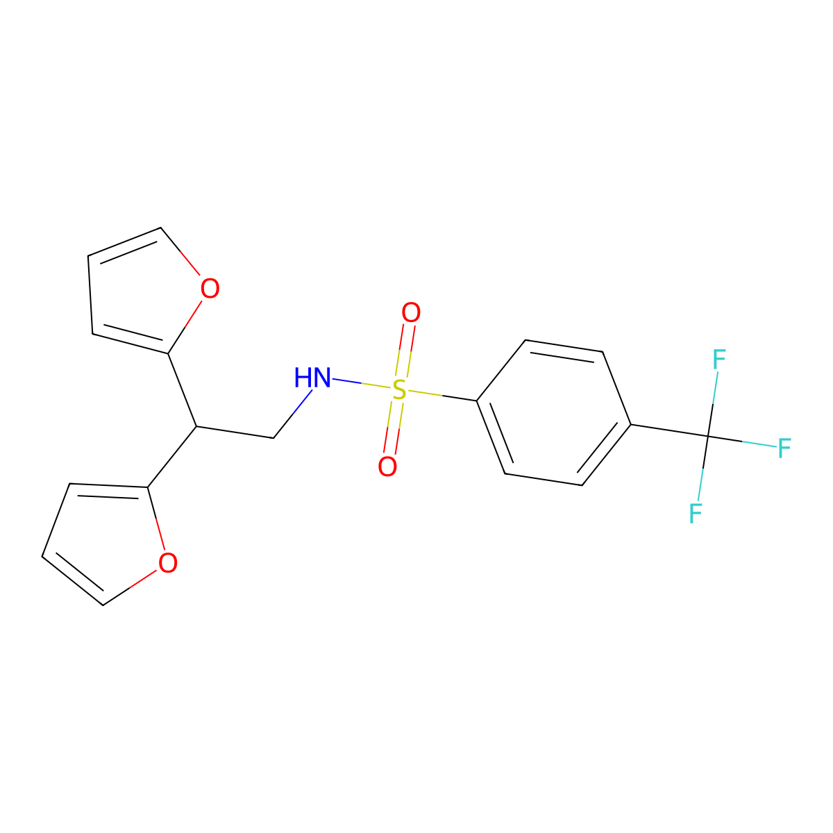 N-(2,2-di(furan-2-yl)ethyl)-4-(trifluoromethyl)benzenesulfonamide molecular structure, CAS 2319897-53-3