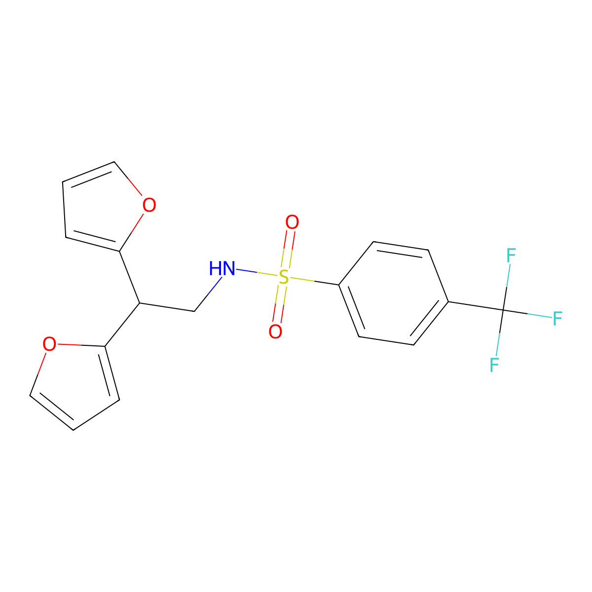 N-(2,2-di(furan-2-yl)ethyl)-4-(trifluoromethyl)benzenesulfonamide molecular structure, CAS 2319897-53-3