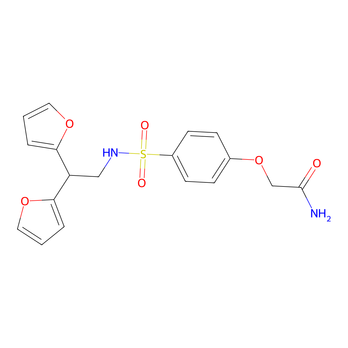 2-(4-{[2,2-Bis(furan-2-yl)ethyl]sulfamoyl}phenoxy)acetamide molecular structure, CAS 2319897-68-0