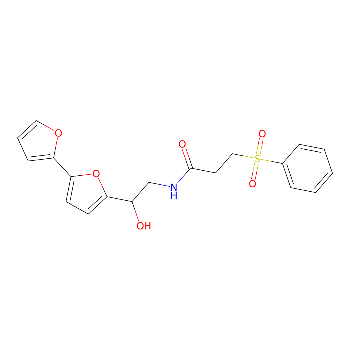 3-(benzenesulfonyl)-N-(2-{[2,2'-bifuran]-5-yl}-2-hydroxyethyl)propanamide molecular structure, CAS 2319897-86-2