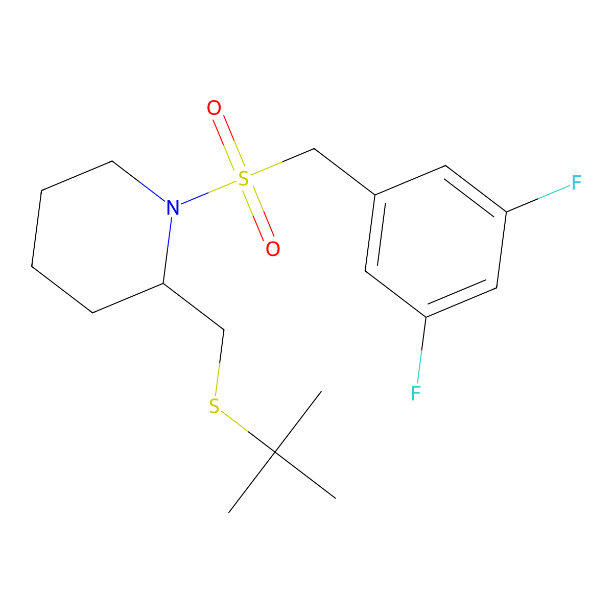 2-[(Tert-butylsulfanyl)methyl]-1-[(3,5-difluorophenyl)methanesulfonyl]piperidine molecular structure, CAS 2319898-01-4