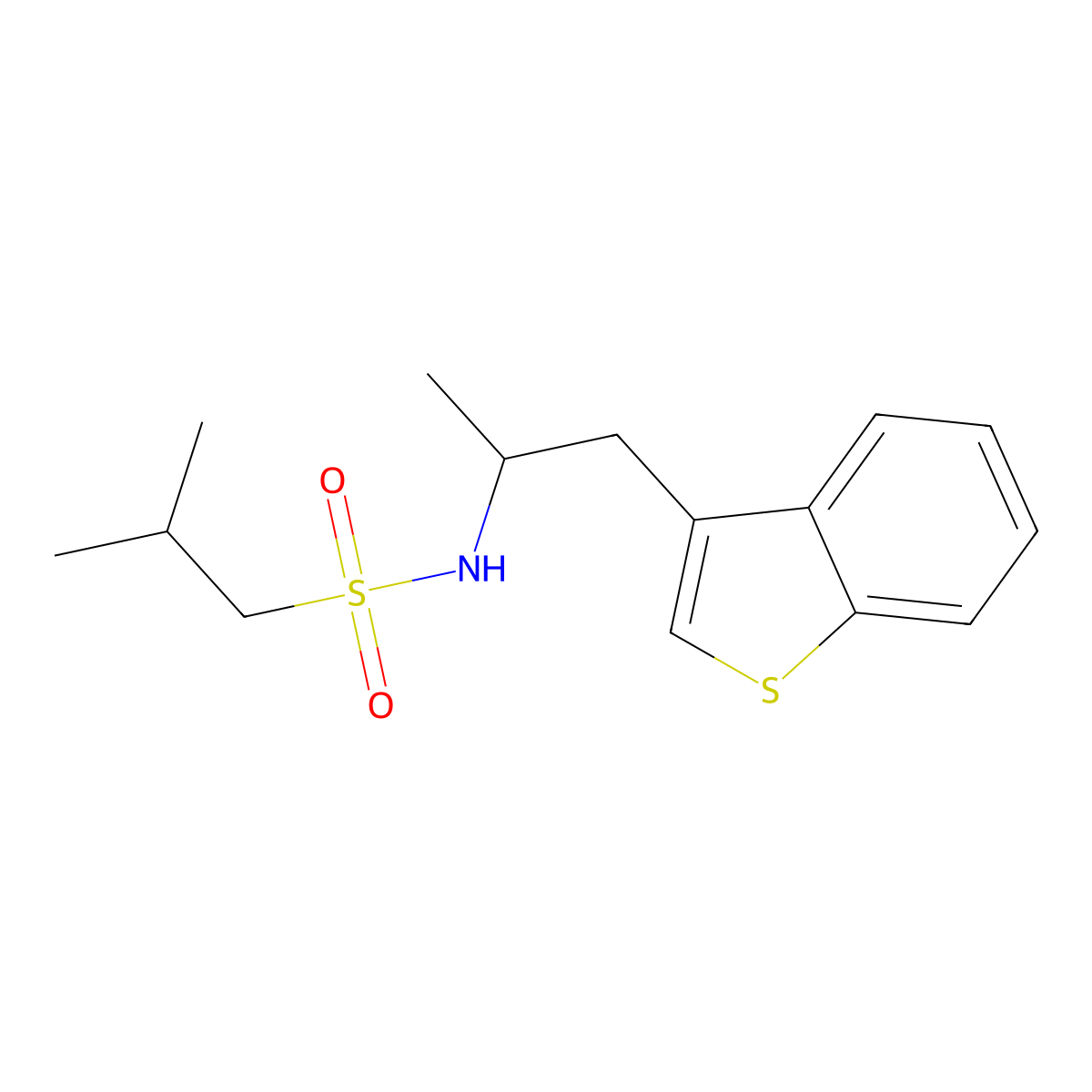 N-[1-(1-benzothiophen-3-yl)propan-2-yl]-2-methylpropane-1-sulfonamide molecular structure, CAS 2319898-03-6