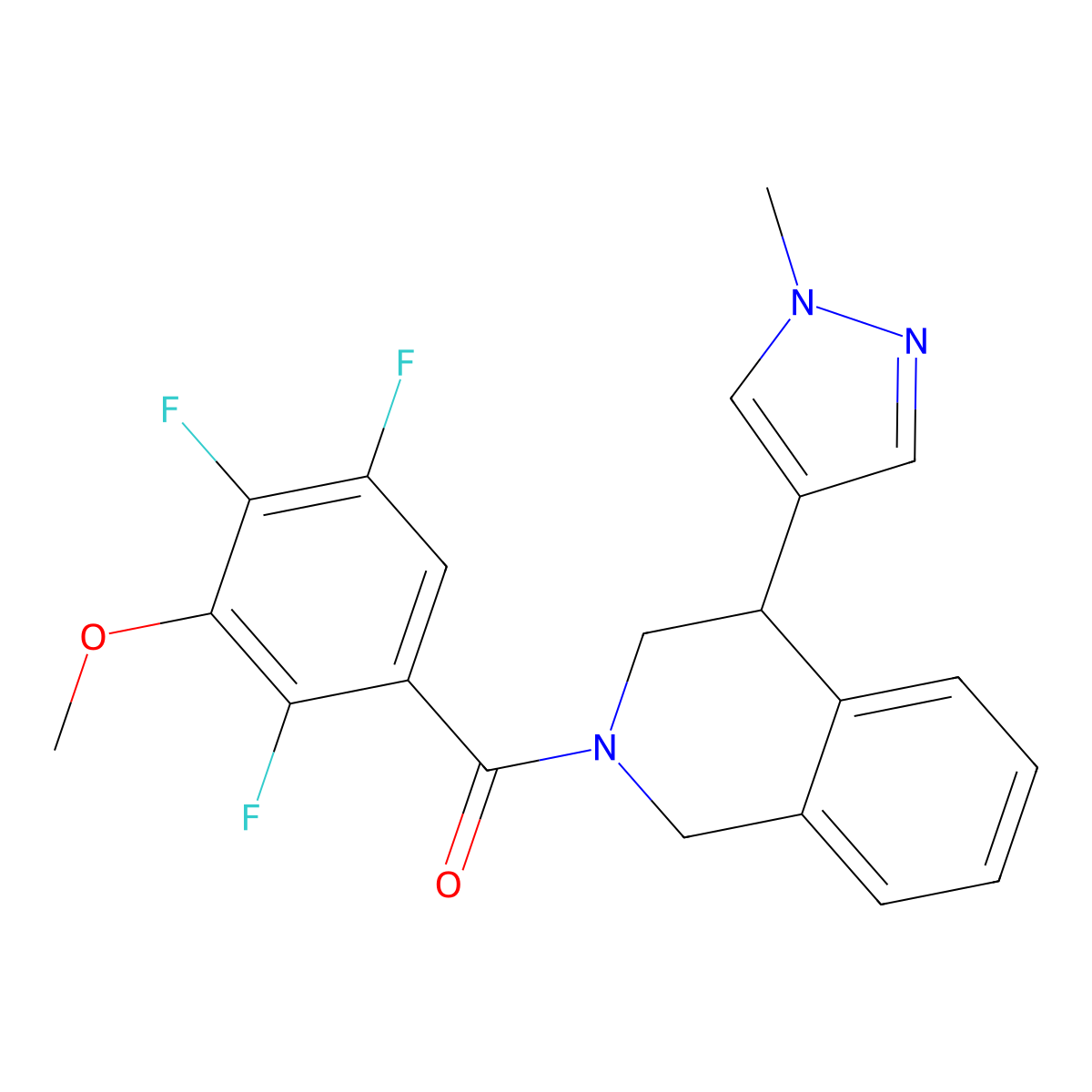 (4-(1-methyl-1H-pyrazol-4-yl)-3,4-dihydroisoquinolin-2(1H)-yl)(2,4,5-trifluoro-3-methoxyphenyl)methanone molecular structure, CAS 2319898-05-8