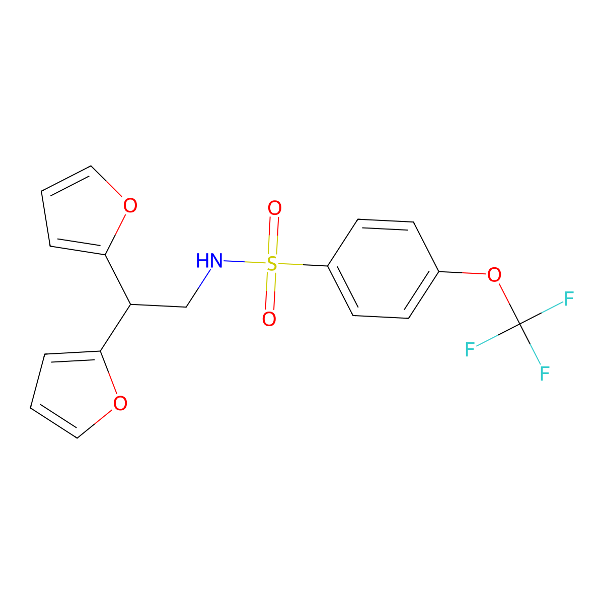 N-(2,2-di(furan-2-yl)ethyl)-4-(trifluoromethoxy)benzenesulfonamide molecular structure, CAS 2319898-23-0