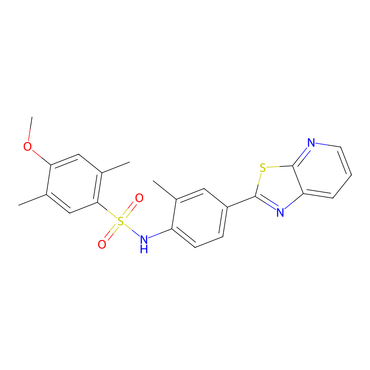 4-methoxy-2,5-dimethyl-N-(2-methyl-4-(thiazolo[5,4-b]pyridin-2-yl)phenyl)benzenesulfonamide molecular structure, CAS 2319898-44-5