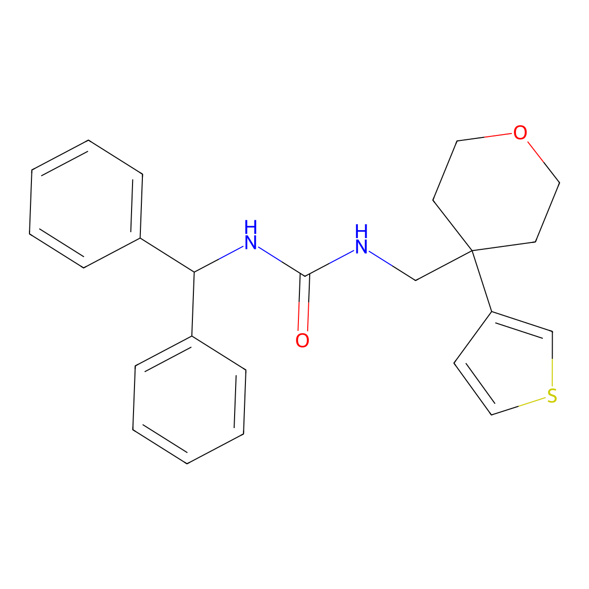 1-(Diphenylmethyl)-3-{[4-(thiophen-3-yl)oxan-4-yl]methyl}urea molecular structure, CAS 2319922-74-0