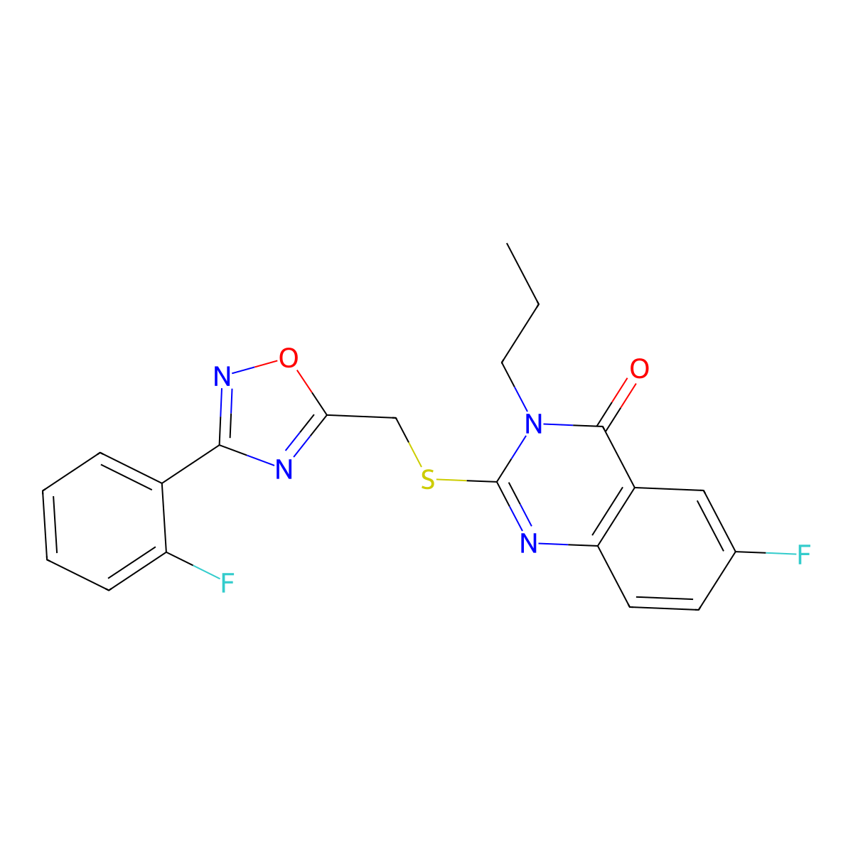6-Fluoro-2-({[3-(2-fluorophenyl)-1,2,4-oxadiazol-5-yl]methyl}sulfanyl)-3-propyl-3,4-dihydroquinazolin-4-one molecular structure, CAS 2319923-11-8