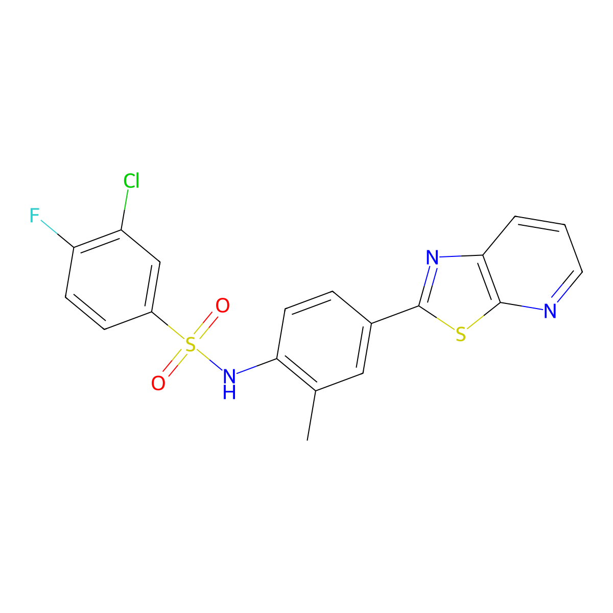 3-chloro-4-fluoro-N-(2-methyl-4-(thiazolo[5,4-b]pyridin-2-yl)phenyl)benzenesulfonamide molecular structure, CAS 2319923-47-0