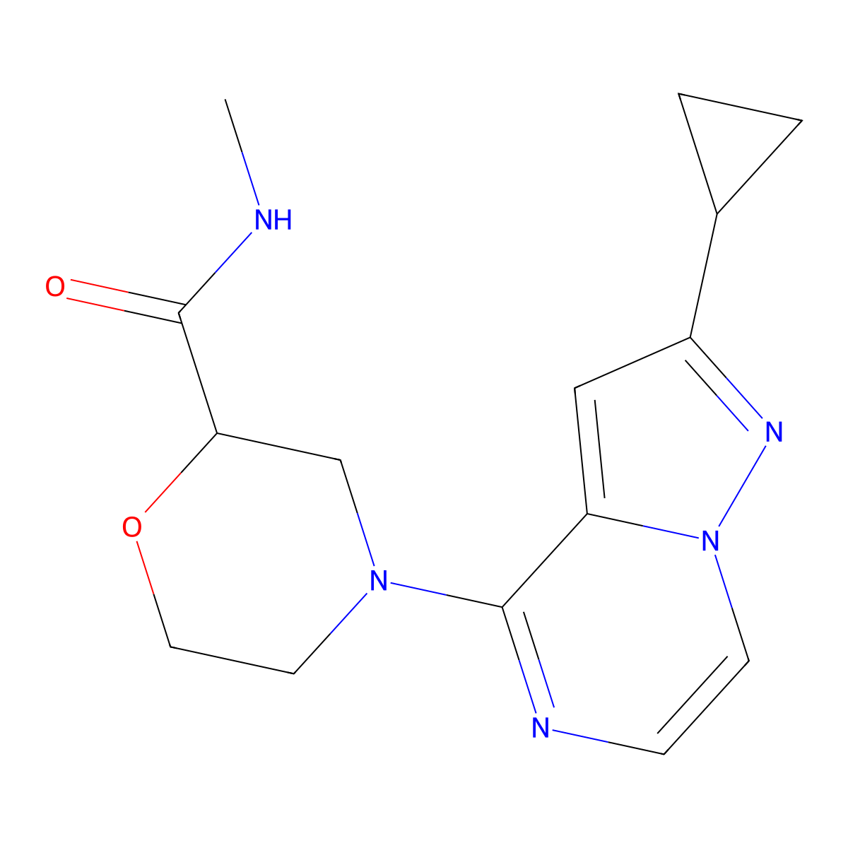 4-{2-cyclopropylpyrazolo[1,5-a]pyrazin-4-yl}-N-methylmorpholine-2-carboxamide molecular structure, CAS 2319973-85-6