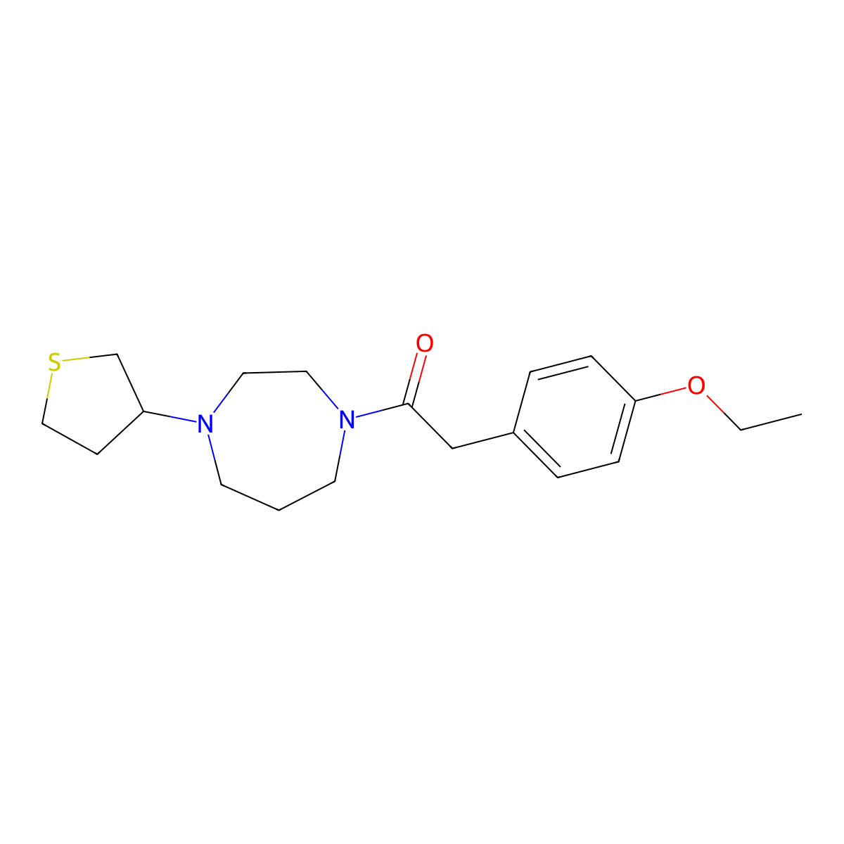 2-(4-Ethoxyphenyl)-1-[4-(thiolan-3-yl)-1,4-diazepan-1-yl]ethan-1-one molecular structure, CAS 2320142-77-4
