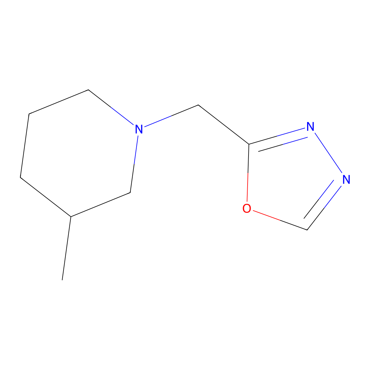 3-Methyl-1-[(1,3,4-oxadiazol-2-yl)methyl]piperidine molecular structure, CAS 2320142-92-3
