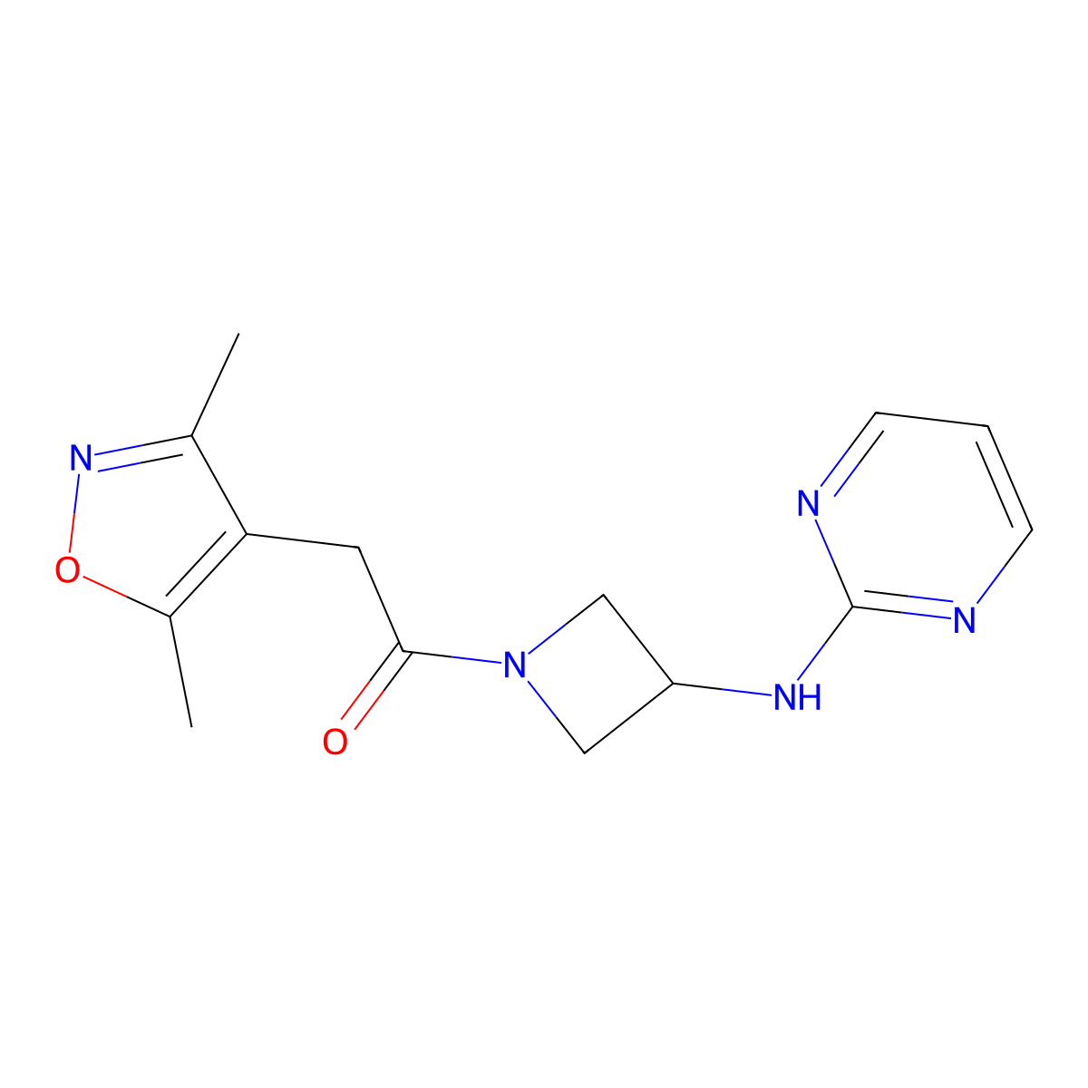 2-(3,5-Dimethylisoxazol-4-yl)-1-(3-(pyrimidin-2-ylamino)azetidin-1-yl)ethanone molecular structure, CAS 2320143-07-3
