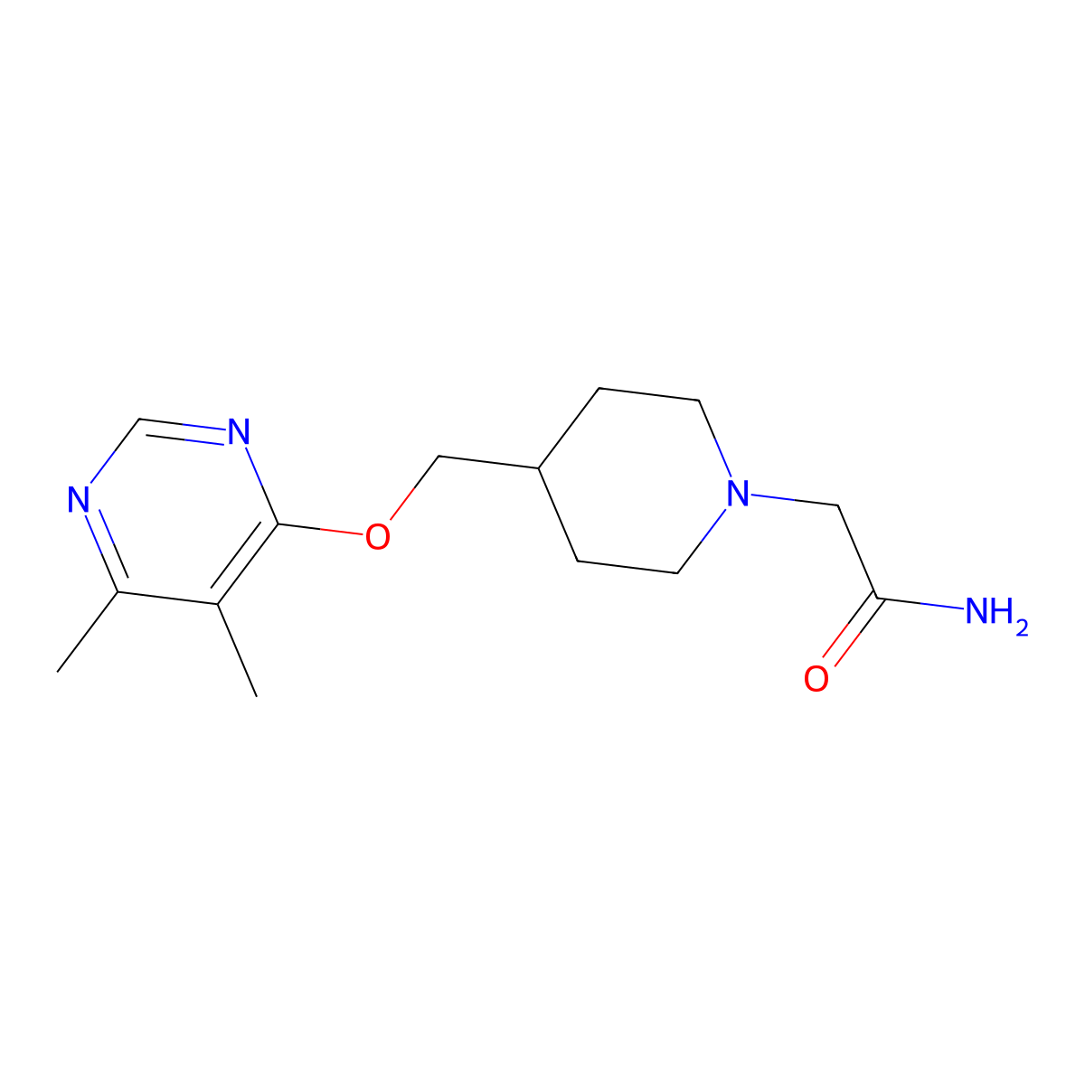 2-(4-{[(5,6-Dimethylpyrimidin-4-yl)oxy]methyl}piperidin-1-yl)acetamide molecular structure, CAS 2320143-15-3