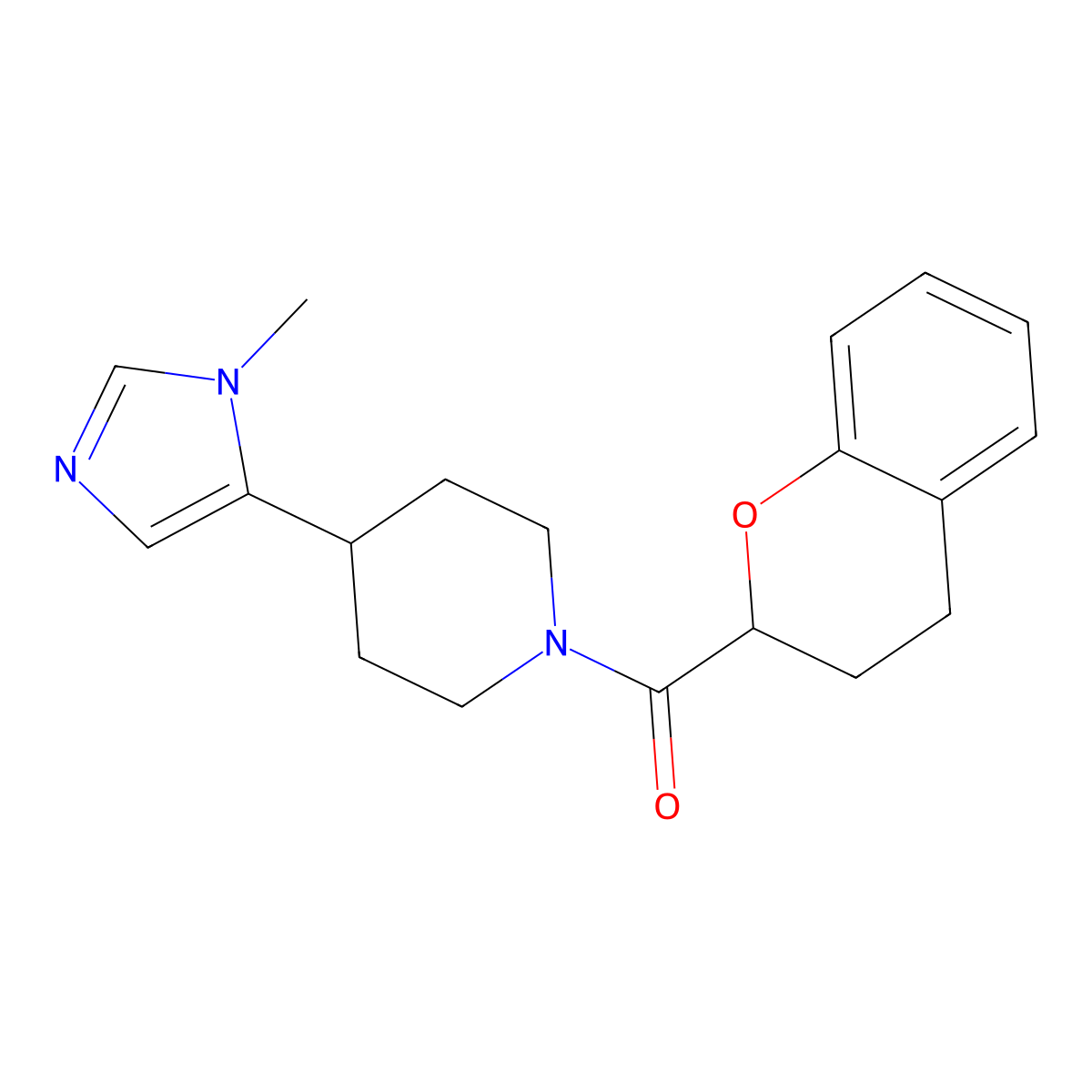 1-(3,4-dihydro-2H-1-benzopyran-2-carbonyl)-4-(1-methyl-1H-imidazol-5-yl)piperidine molecular structure, CAS 2320143-26-6