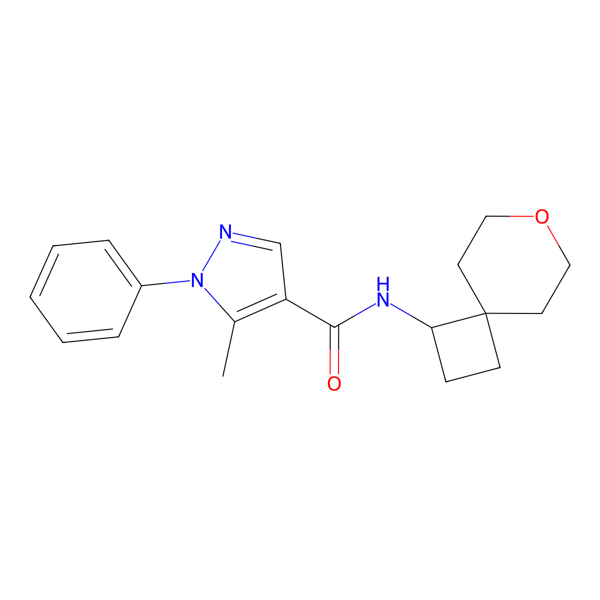5-methyl-1-phenyl-N-(7-oxaspiro[3.5]nonan-1-yl)-1H-pyrazole-4-carboxamide molecular structure, CAS 2320143-50-6