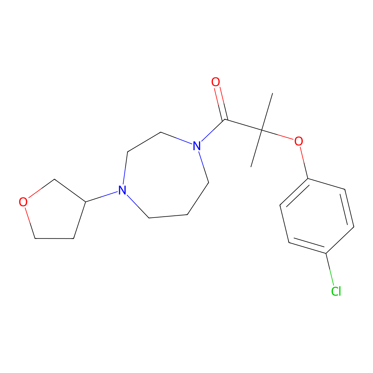 2-(4-Chlorophenoxy)-2-methyl-1-[4-(oxolan-3-yl)-1,4-diazepan-1-yl]propan-1-one molecular structure, CAS 2320143-91-5