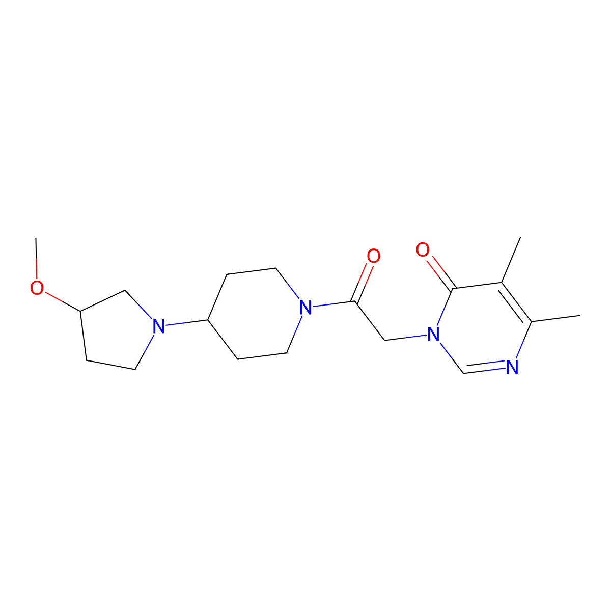 3-{2-[4-(3-Methoxypyrrolidin-1-yl)piperidin-1-yl]-2-oxoethyl}-5,6-dimethyl-3,4-dihydropyrimidin-4-one molecular structure, CAS 2320143-94-8