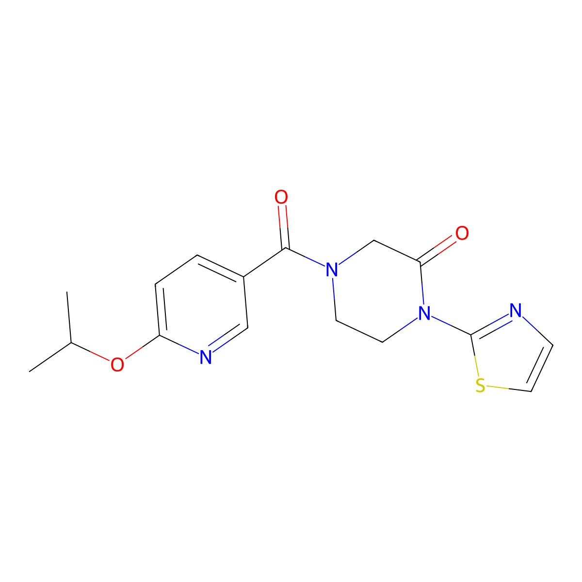 4-[6-(Propan-2-yloxy)pyridine-3-carbonyl]-1-(1,3-thiazol-2-yl)piperazin-2-one molecular structure, CAS 2320144-01-0