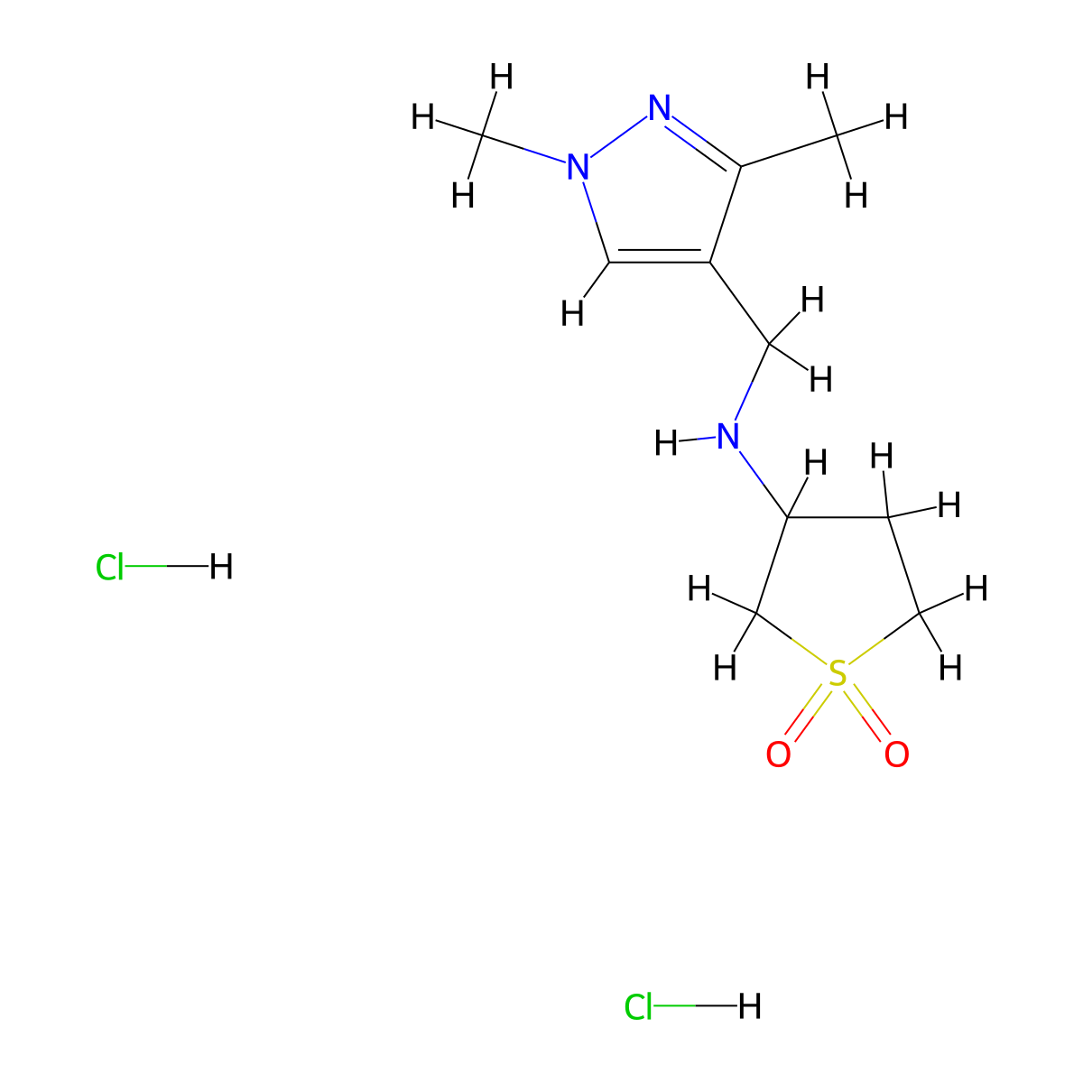 3-{[(1,3-dimethyl-1H-pyrazol-4-yl)methyl]amino}-1lambda6-thiolane-1,1-dione dihydrochloride molecular structure, CAS 2320144-06-5