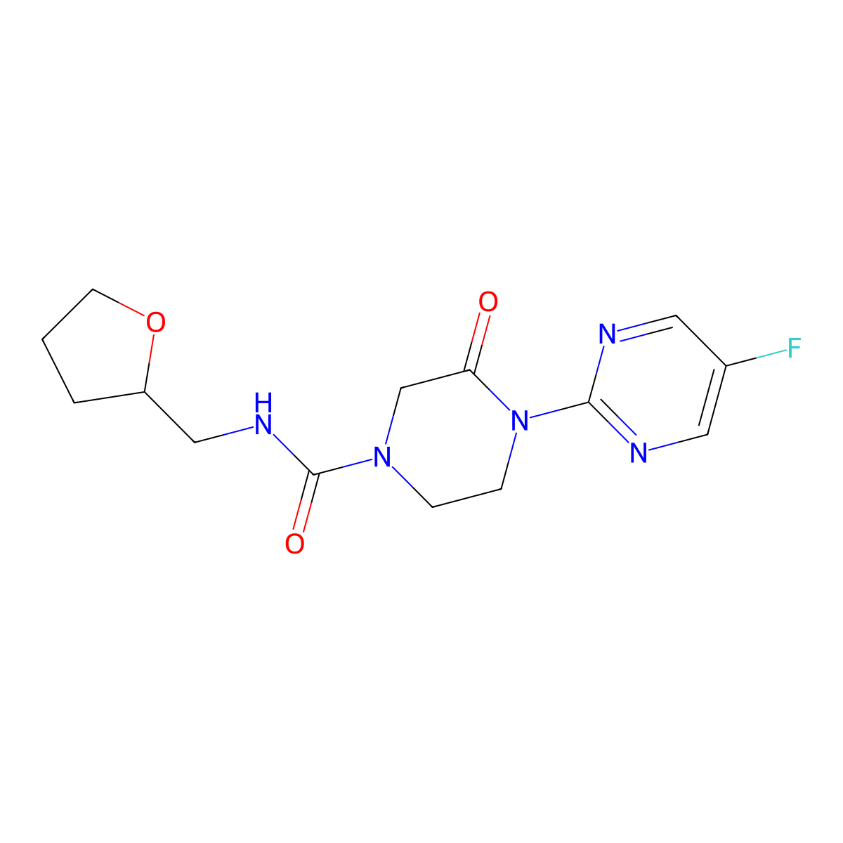 4-(5-fluoropyrimidin-2-yl)-3-oxo-N-[(oxolan-2-yl)methyl]piperazine-1-carboxamide molecular structure, CAS 2320144-22-5