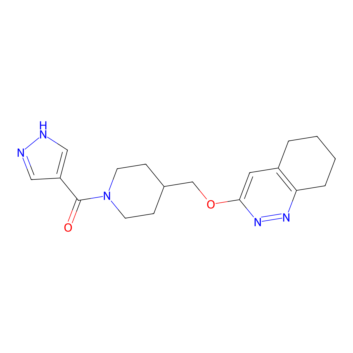 3-{[1-(1H-pyrazole-4-carbonyl)piperidin-4-yl]methoxy}-5,6,7,8-tetrahydrocinnoline molecular structure, CAS 2320144-58-7