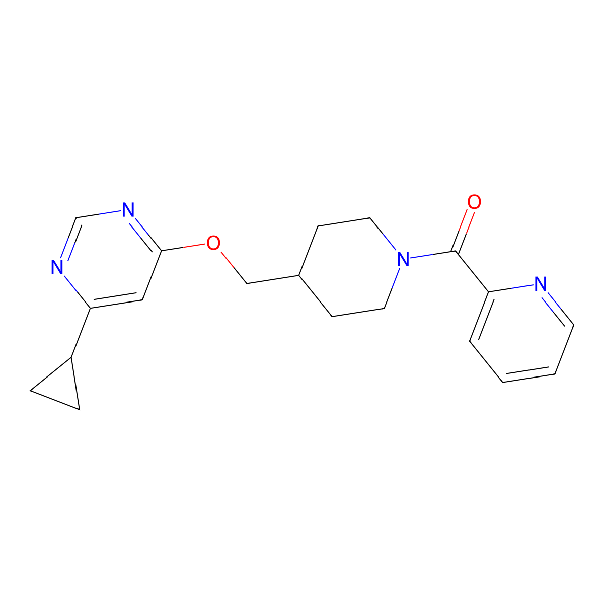 4-Cyclopropyl-6-{[1-(pyridine-2-carbonyl)piperidin-4-yl]methoxy}pyrimidine molecular structure, CAS 2320144-69-0
