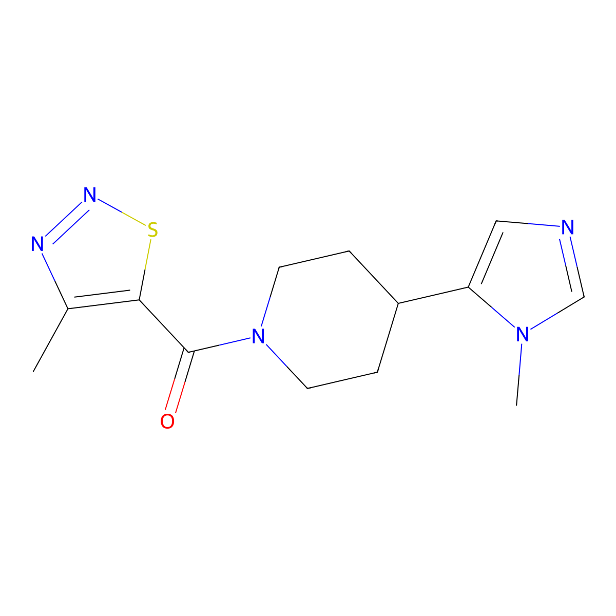 1-(4-methyl-1,2,3-thiadiazole-5-carbonyl)-4-(1-methyl-1H-imidazol-5-yl)piperidine molecular structure, CAS 2320145-06-8
